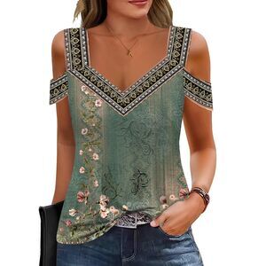 Womens Summer Short Sleeve Tops Cold Shoulder V Neck T Shirts Casual